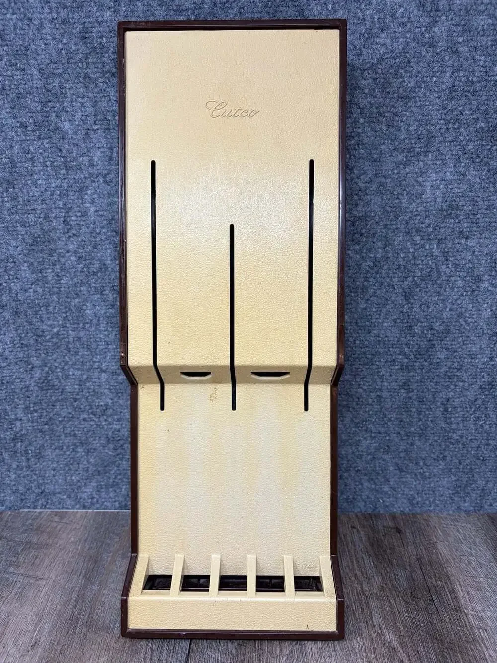 VTG Cutco 5 Piece Knife Set w/Orig Wall-Mount Case-Brown & Orange Swirl Handles